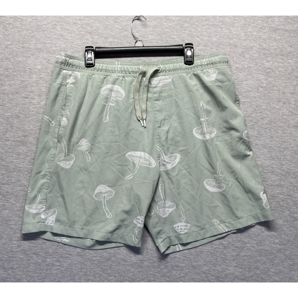Fresh By Drill Swim Trunks Shorts Mens XL Sage Green Mushroom Print Beach Wear